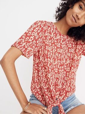 Madewell Crinkle Floral Tie-Front Short Sleeve Top